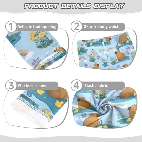 Duck Capybara on Pond Girls Leggings Athletic Pants Tights Stretch Bottom3