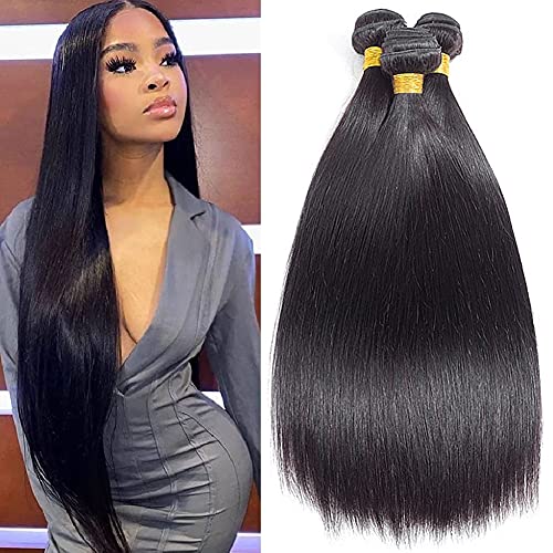 Ladiaryf 10A Brazilian Hair Bundle Straight Human Hair 3 Bundles Straight Hair Weave 100% Unprocessed Virgin Human Hair Extensions Straight Hair Weave Natural Black Color 18 20 22 Inch