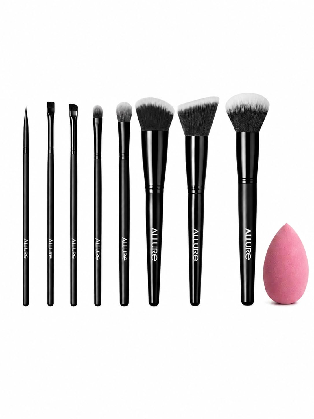 Allure Premium Makeup Brush Set of 8 with Holder – Face & Eye Brushes (Sponge-Free)-image-1