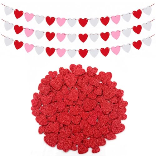 ATBUSS 150 Piezas De Corazones Rojos Y 3 Paquetes De Arte Latte Horizontal, Parches Decorativos Autoadhesivos para Bricolaje, Decoraciones De Paquetes De.