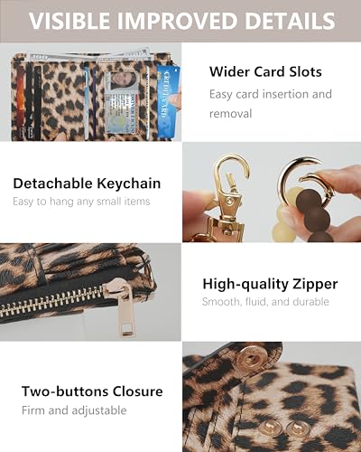 Image of Small Wristlet Wallets for Women Keychain Wristlet Wallet RFID Blocking Key Chain Wallet With Zipper Coin Pocket,2 Id Window (Leopard)