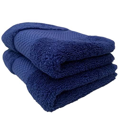 Sue Rossi Guest Towels 30 x 50cm Set Of 2, Organic Turkish Combed Cotton, 600gsm Thick, Soft & Absorbent Bathroom Or Kitchen Small Hand Towel, Face Cloth (Navy Blue, 2)