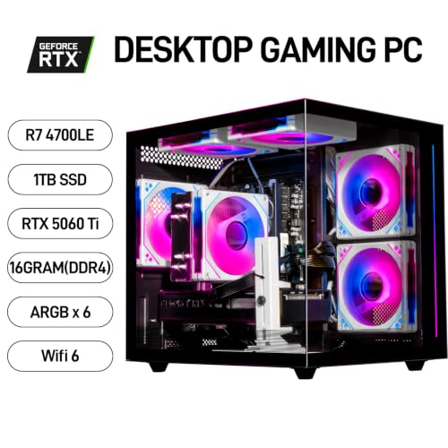 Image of Gaming Desktop PC, GeForce RTX 5060 Ti 8GB, 1TB NVMe SSD, Ryzen 7 | 4700LE, 16GB DDR4 RAM, WiFi 6, Prebuilt RGB Computer for AAA Gaming, Streaming, Editing & Home Office