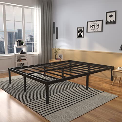 Tieguner 14 Inch Full Bed Frame, Heavy Duty Metal Platform Easy Assembly Bed Frame, No Box Spring Needed Mattress Foundation 3500 Lbs Support, Noise Free, Maximum Storage (Black) #TOP19