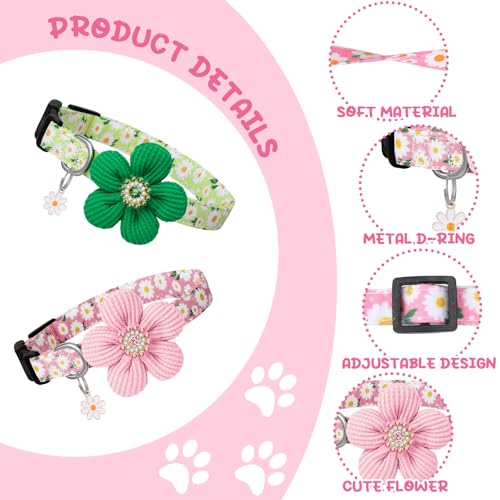 3 Pack Dog Collar and Leash Set, Puppy Collar and Leash Adjustable Floral Dog Collars for Small Dogs Soft Pet Collar for Puppy Small Dogs (Green,Pink,Yellow) - Image 4