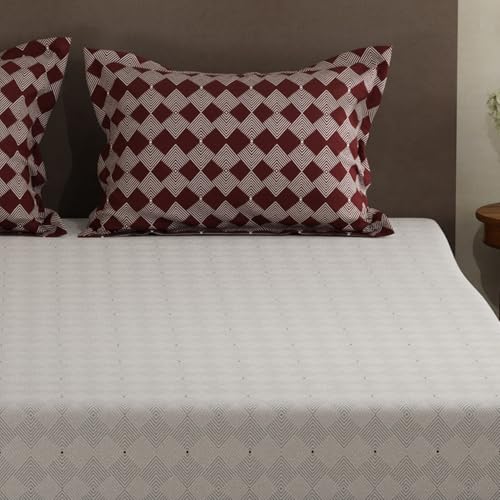 Image of Layers 100% Cotton Double Size Bedsheet Set | Brown Geometric Print | 120 TC Forever Collection | Soft & Breathable | Washable Bedsheet with 2 Pillow Covers | All Season