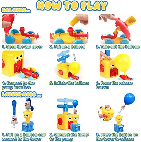 PartyWoo Balloon Launcher Car Toy Set, 72 pcs with Pump, Toys for Kids, , Powered, Gifts (Yellow Duck), Yellow Duck -1152