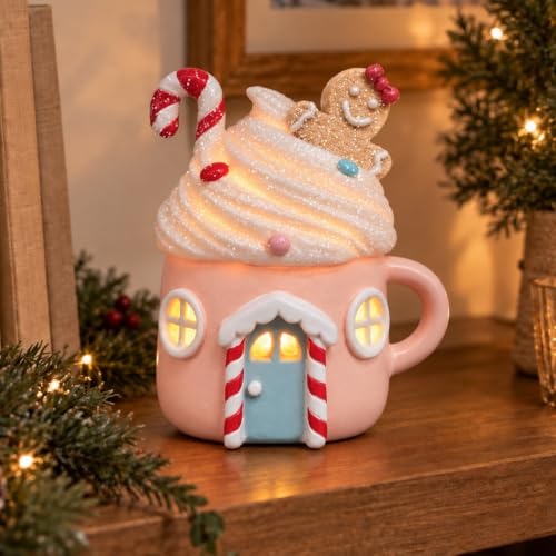 LFLKPY Lighted Gingerbread Cake House, Resin Christmas Tabletop Decor