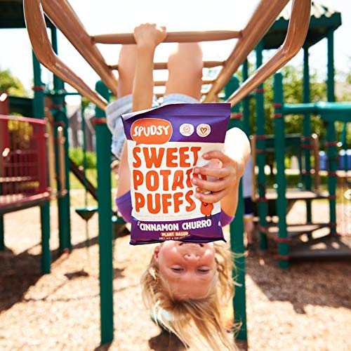 Spudsy Sweet Potato Puffs | Vegan, Gluten Free Snacks | Plant-Based, Allergen-free, Non-GMO, Kosher, Superfood Snack | Cinnamon Churro (8 Pack, 1 oz Bags)