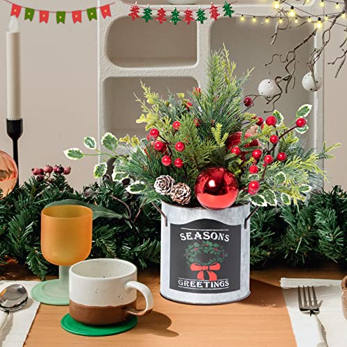 Twincodecor Artificial Christmas Tabletop Decorations - 14.2 Inch Small Christmas Centerpiece Potted Tree Artificial Plants With Sturdy Stand And Pine Cones And Red Berries Decoraction #TOP6