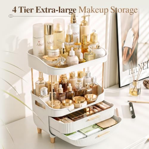 Image of caktraie 4-Tier Makeup Organizer Bathroom Countertop Storage White
