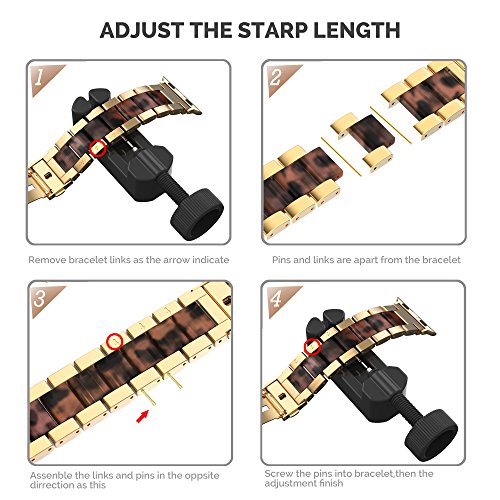 Wearlizer Tortoise Resin Compatible with Apple Watch Bands 38/40/41/42mm Womens, Wristbands Gold Stainless Steel Replacement Classic Strap Metal iWatch Series 11 10 9 8 7 6 5 4 3 SE/Ultra 3 2 1 — view 5