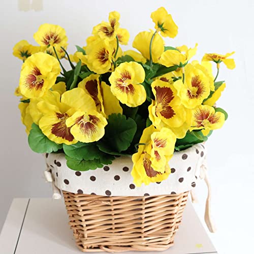 Elyjhyy 6Pcs Artificial Flowers Artificial Pansy Bushes Faux Plastic Flower Fake Plants Indoor Outdoor Home Garden Decoration (Yellow) #TOP4