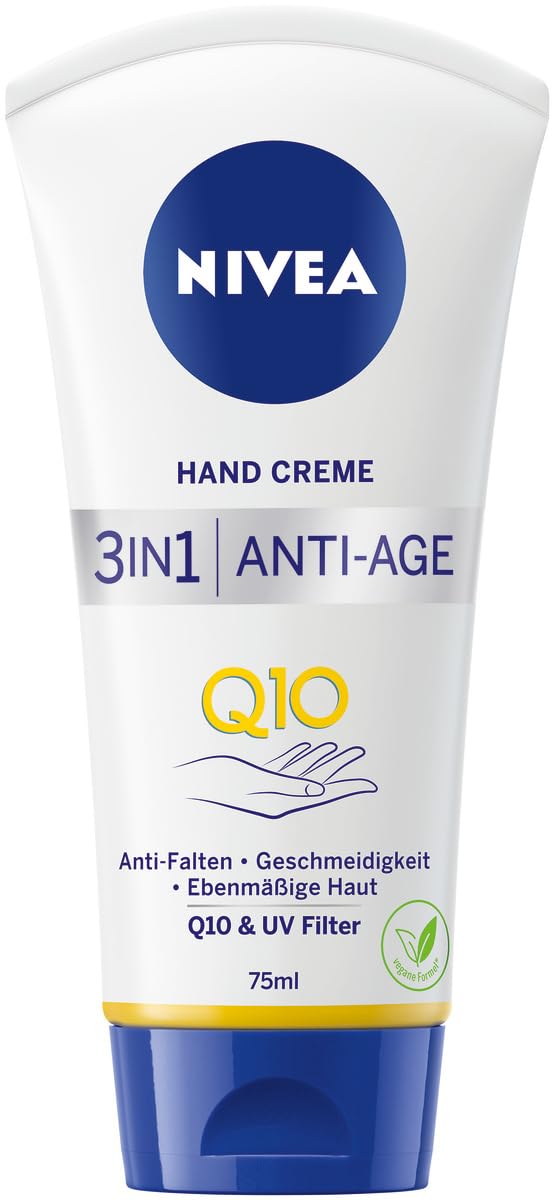 NIVEA 3-in-1 Anti-Age Q10 Hand Cream (75 ml), Anti-Wrinkle Hand Care with Q10 and UV Filter, Nourishing Skin Cream for Normal to Dry Hands