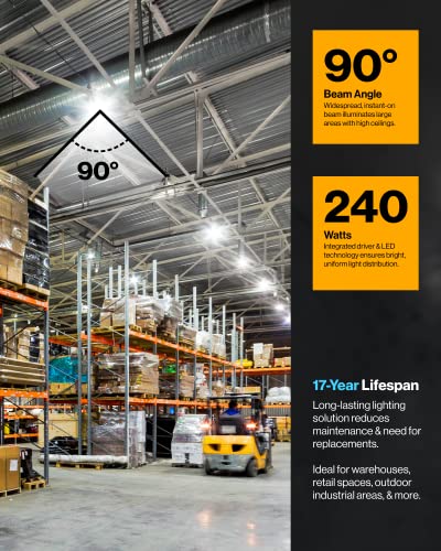 Sunco Ufo Led High Bay Light, Lighting For Warehouse, 5000K Daylight, 240W, 34800 Lm, 100-277V, Dimmable 0-10V, Ip65 Waterproof Weatherproof, Super Bright, Ul 2 Pack #TOP4