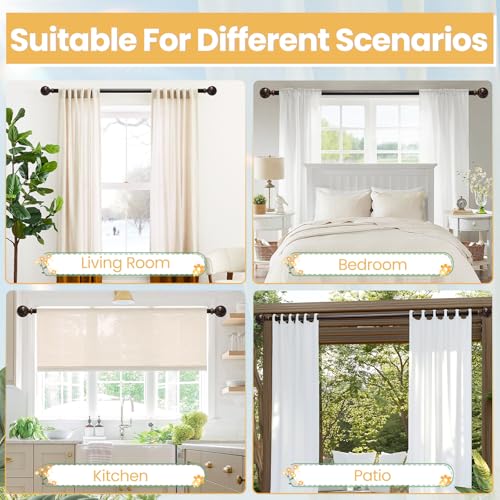Curtain Rods For Windows 28 to 48 Inches,1 Inch Diameter Heavy-Duty Adjustable Decorative Curtain Rods With Four-Leaf Clover Carving Finials For Bedrooms & Living Rooms.Brown.Size:18-64" by EQURROY - Image 5