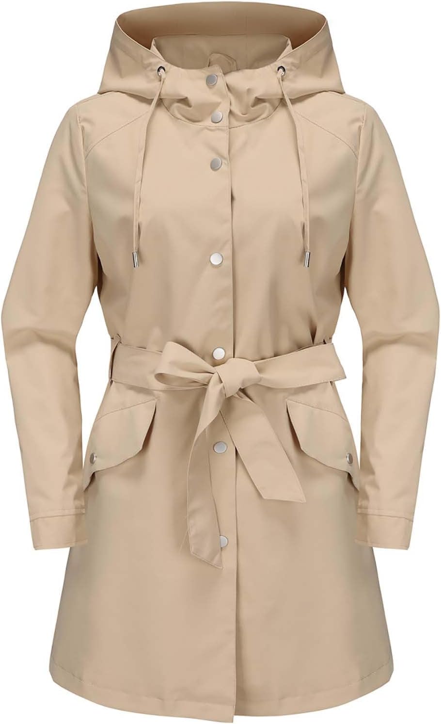 Casual Jacket for Women Tie Waist Travel Going Out Outerwear Long Sleeve Fashionable Windbreaker Hooded Jackets