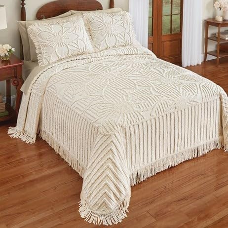 A-3ONE3 Flora Chenille Bedspread Twin Cream 108x80