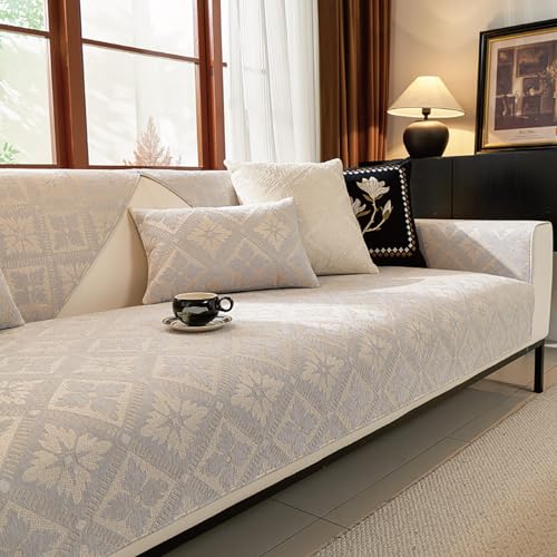 FUNEWBO Vintage Floral Jacquard Sofa Slipcovers,Straight Bound Hem Couch Cover,Decorative Sofa Cover & Furniture Protector,Four-Season Neutral Couch Slipcover for Living Room(35.4×70.9