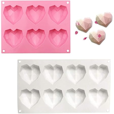 2 Pcs Moule A Gateau En Silicone Forme De Cœur 6 8 Cavite 3d Diamant Coeur Moule En Silicone Pour Glace Chocolat Mousse Desserts Muffins Savon Outils De Cuisson Rose Blanc Amazon Fr Cuisine