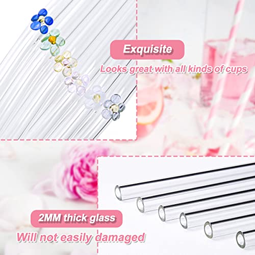 6Pcs Reusable Glass Straw Flower Design Glass Straw,Colorful Straws Cocktails Bar Accessories Cleaning Brush Bent Drinking Straws For Hot And Cold Drinks (Flower) #TOP2
