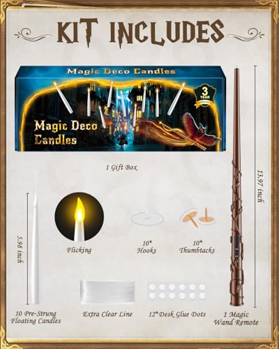 Image of TLPUHU Floating Candles with Wand,10 Pcs White Flameless LED Taper Candles | Magic Hanging Candles, Battery Operated with Remote, for Halloween Decorations, Bedroom, Window, Party, Christmas