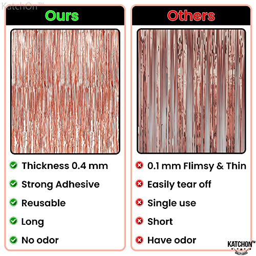 Katchon, Rose Gold Fringe Curtain - Xtralarge 6.4X8 Feet, Pack Of 2 | Rose Gold Backdrop, Bachelorette Party Decorations | Rose Gold Party Decorations, Rose Gold Streamers, Rose Gold Birthday Backdrop #TOP5