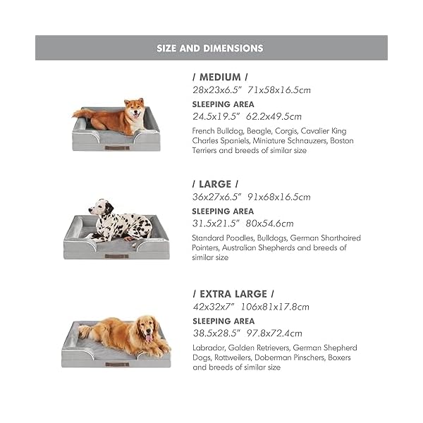 Orthopädisches Hundebett für mittelgroße Hunde, luxuriöses Haustiersofa aus Memory-Schaum für Hunde und Katzen, abnehmbarer und waschbarer Bezug, wasserdicht, langlebig, Grau – Bild 9