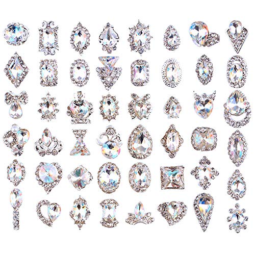 3d nail art diamond crystal - 48PCS 3D Luxury Nail Art Rhinestones Nail Diamonds Glass Crystal AB Metal Gems Jewels Stones for DIY Nail Art Work Design Decoration Craft Jewelry Making