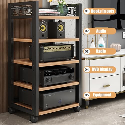 Metalowa Szafka Na Sprzęt Audio Z Kółkami I Regulowanymi Półkami Z Płyty Mdf, 2-, 3-, 4-, 5-Poziomowa Szafka Na Sprzęt Audio-Wideo Stereo Z Ozdobnym Pustym Wzorem Do Salonu, Pokoju Gier I Studia Nagr