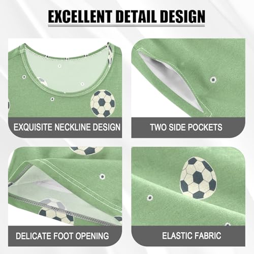 ALAZA Soccer Cartoon Green Pajamas Set Short Sleeve Cotton Sleepwear Summer Pjs 2 Piece 5-14Y4