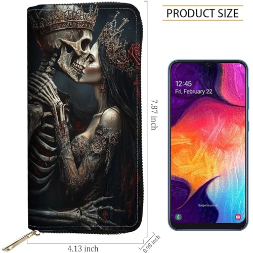 Image of RFID Blocking Leather Wallet for Women - Large Capacity Zip Around Clutch with 8 Card Slots,15 Cash Pockets & Coin Zipper,Skeleton Couple Love Scene