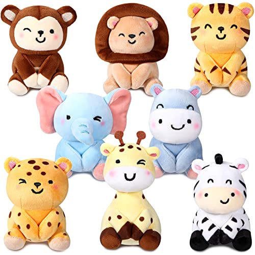 Harrycle 8 Pièces Petit Animal de la Forêt en Peluche Jouets en Peluche Animaux de Jungle en Vrac 4 Pouces Tigre Lion Éléphant Girafe en Peluche Mignon pour Décoration Anniversaire Baby Shower Fête
