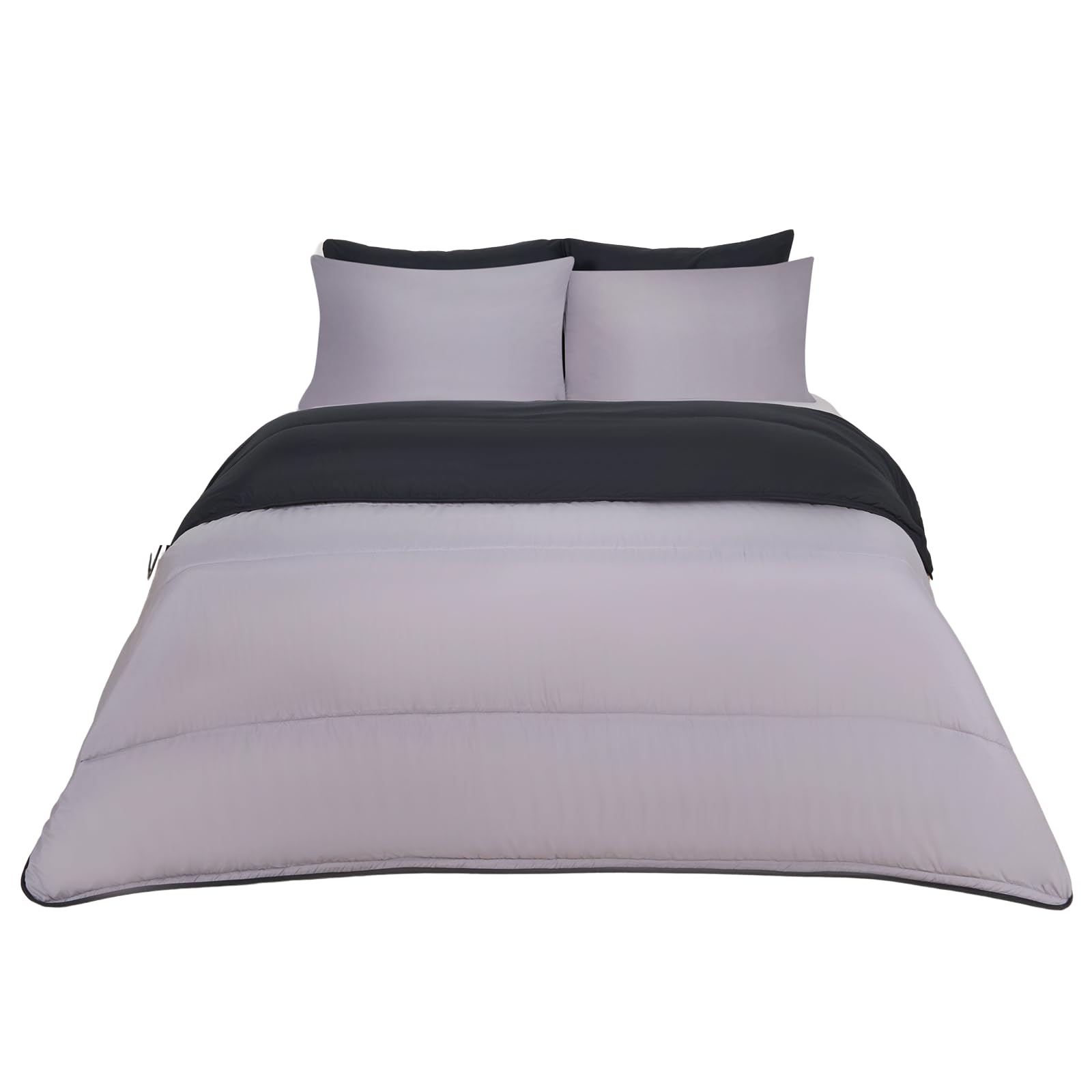 OHS Coverless Double Duvet 10.5 Tog, Reversible Quilt Double Washable Coverless Duvet Summer Winter Travel Camping Bedding Soft Comfy Bed Set with Pillowcase, Black/Grey โ image 1