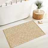 LEEVAN Washable Bathroom Rug, 2'x3' Low Profile Entryway Rugs Tan Front Door Mat Cotton Reversible Kitchen Mat Boho Bedroom Rug Farmhouse Carpet for Foyer Front Porch Decor
