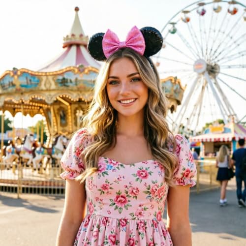 Image of DRESHOW Mouse Ears Bow Headbands Minnie Ears Headband Glitter Party Decoration Cosplay Costume for Women