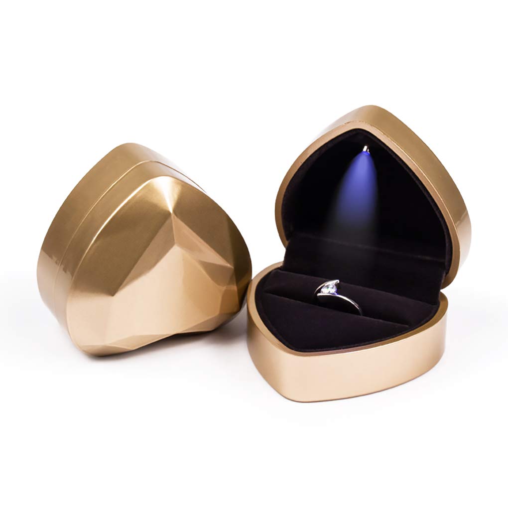 Rolin RolyRolin Roly Velvet Ring Box with LED Light Velvet Ring Box Heart Shaped Jewelry Box for Wedding Engagement Propose Propositio, Plastic