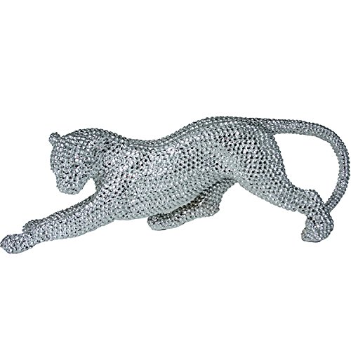 DRW   Figura de una Pantera de Resina Plateada granulado 40cm