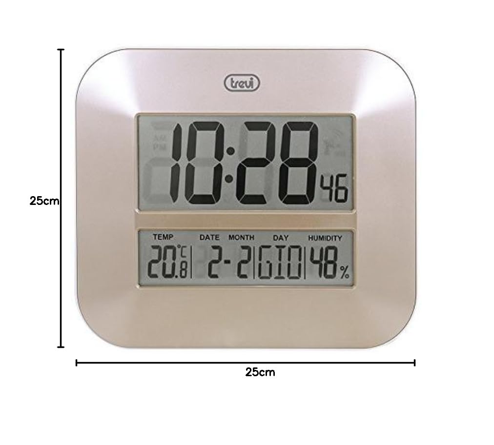 Trevi OM 3520 D, Digitale Wanduhr mit LCD-Display, Modernes Design, Zeitanzeige, Kalender, Temperatur und Luftfeuchtigkeit, Bronze, 27 x 23,5 x 3 cm