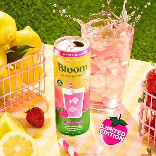 Image of Bloom Nutrition Sparkling Energy Drink - Natural Caffeine, Zero Sugar, 180mg Caffeine - Antioxidant-Rich with Green Coffee Bean, Green Tea Extract, Prebiotics - Summer Splash - 12oz 12 Pack