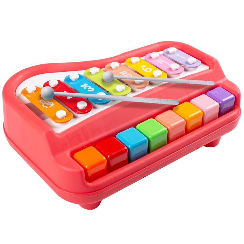 Gooyo 1502 Non Electronic Premium & Non-Toxic 2 in 1 Big Musical Piano and Xylophone Toy with Colorful Keys & 2 Mallets for Babies/Girls/Boys/Kids/Gifts | Red Color, (Battery Not Required)