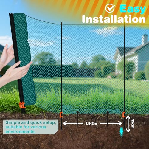 Mobiler Hühnerzaun, 15m 20m 30m 50mx 90cm Begrenzungszaun Geflügelzaun mit Engmaschiges Netz Barrier Fence Plug-In Fence Katzenzaun Gartenzaun für Hof Camping Haus, Grün (15M)