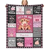BUUGVIIL Pig Blanket, Pig Gifts for Pigs Lovers Women, Just a Girl Who Loves Pigs, Piggy Themed Gifts Throw Blanket for Couch Sofa 50'x60'