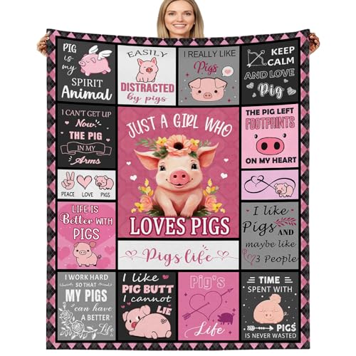 BUUGVIIL Manta de cerdo, regalos de cerdos para amantes de los cerdos, mujeres, Just a Girl Who Loves Pigs, manta de regalo con temática de cerditos para sofá, 50 x 60 pulgadas
