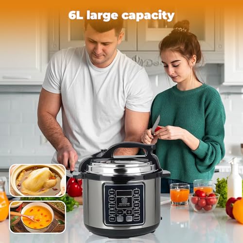 6L Autocuiseur Multifonction Numérique, Mijoteuse, Cuiseur à Riz, 1050W, Couvercle Et Corps En Acier Inoxydable, Autocuiseur Numérique électrique 10 En 1, Affichage LED (6L -) – Image 4