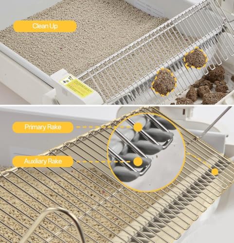 Image of UBPET Open-Top Automatic Cat Litter Box, Self Cleaning Litter Box for Multiple Cats, Weight Sensors Safety Protection, Smart APP Control, Odor-Free, Works with Bentonite Mineral Litter, Off-White