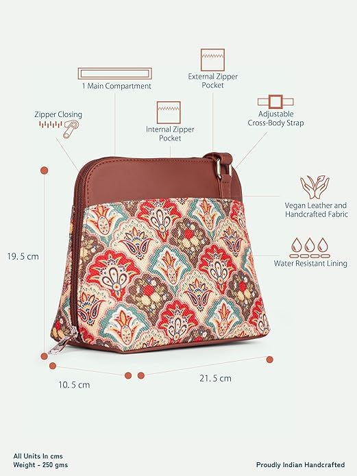 Printed Vegan Leather Sling Bag for Women – Stylish Crossbody Handbag with Adjustable Strap, Lightweight Purse for Travel & Everyday Use