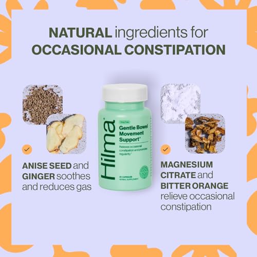 Image of Hilma Daily Gas & Bloat Relief, Occasional Constipation Duo, 96 Vegan Caps | Constipation & Bloating Relief with Lemon & Peppermint 50 ct, and Gentle Bowel Support with Magnesium & Ginger 46 ct