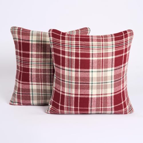 OHS Juego de 2 Fundas para Cojines de 45 x 45 Pulgadas, Fundas de cojín Tejidas a Cuadros Rojos para Cojines Interiores de sofá, cómodas, Suaves, Decorativas, para Sala de Estar, Dormitorio, Juego de