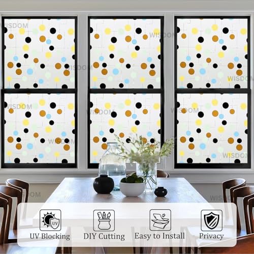 Image of WISDOM Premium Frosted Glass Window Film Self Adhesive Decorative Glass Window Privacy Sheet Film UV Control Removable Vinyl Privacy Film (Color Dot Frosted, 24x80 Inch)